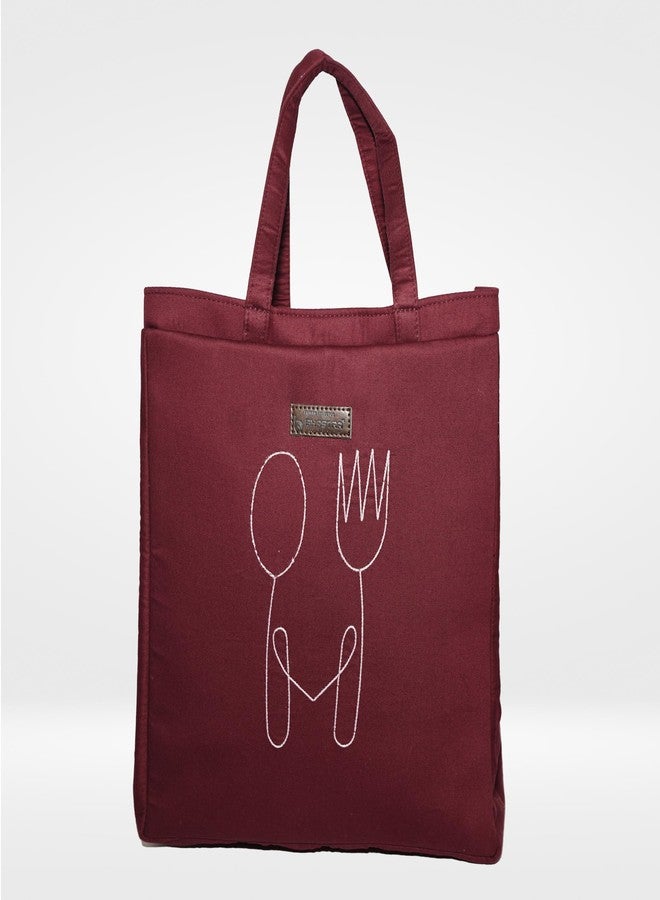 BHASTRA Fork and Spoon Tiffin Bag (Burgundy) - Sleek Lunch Carrier for School & Work | Lightweight and Easy to Clean | Durable and Easy-to-Carry Lunch Box Bag - Image 5
